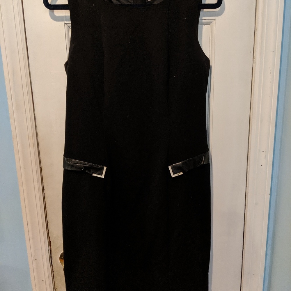Calvin Klein Black dress w/ leather and gold sz10
